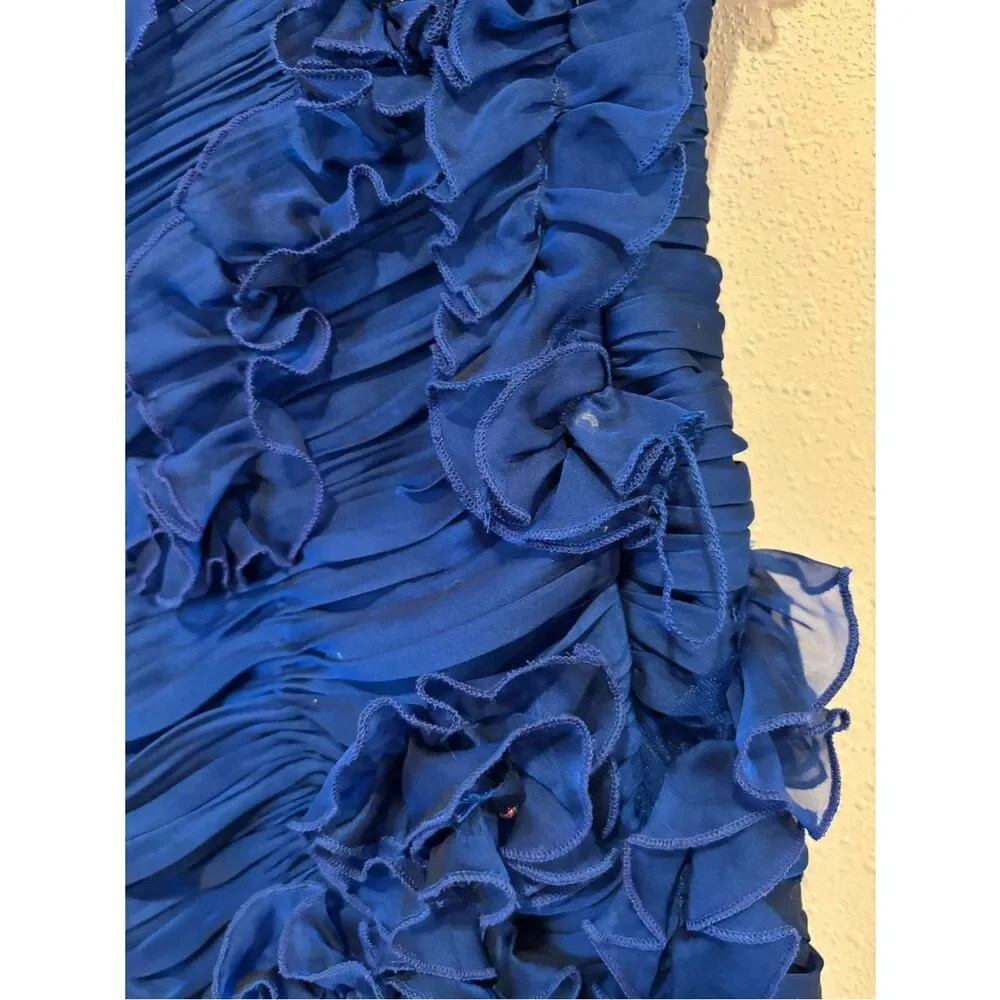 Mac Duggal Couture Blue One Shoulder Ruffle Mini Dress Size 6